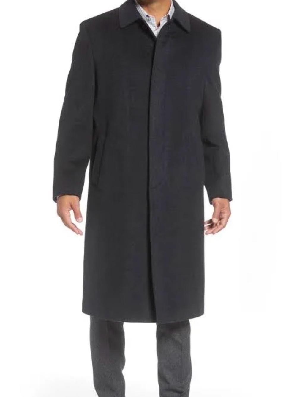 New! Hart Schaffner Marx Designer Stanley Black Wool Cashmere Overcoat  Size 50R
